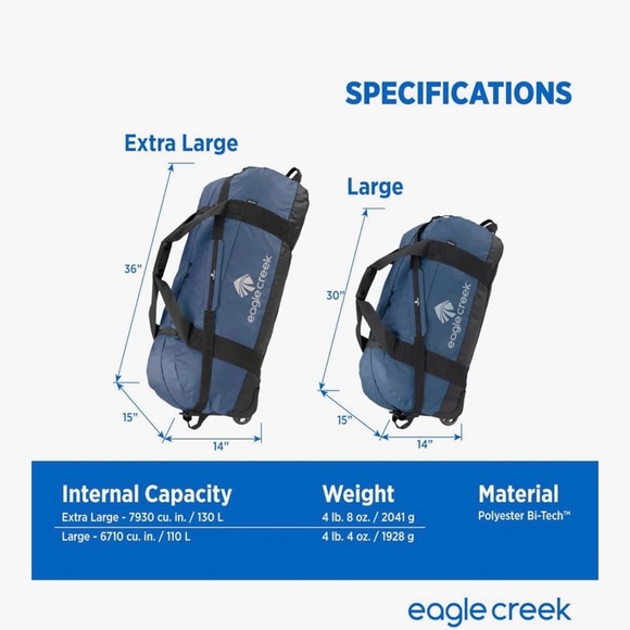 Eagle Creek XL-Blue Rolling Duffel Bag - Picture 5 of 9